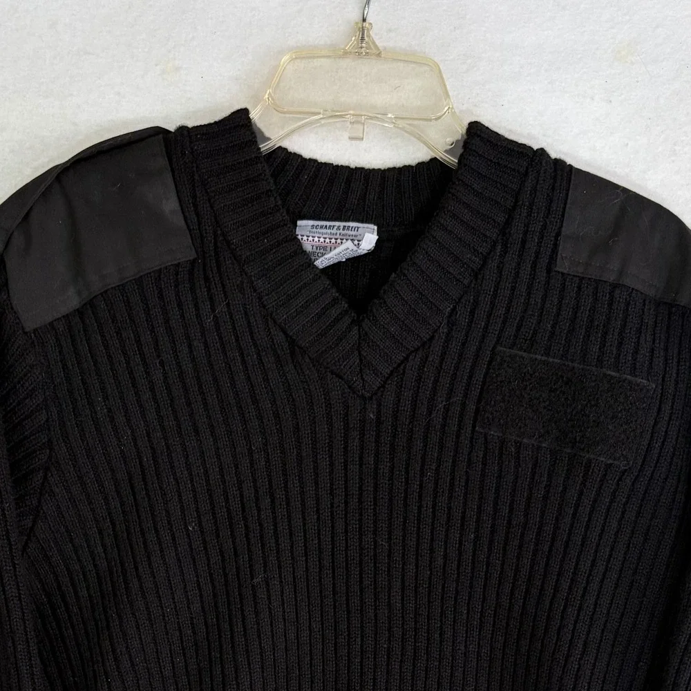Scharf & Breit‎ V-Neck Pullover Men Large Blue  Commando Wool Type 1 Sweater USA